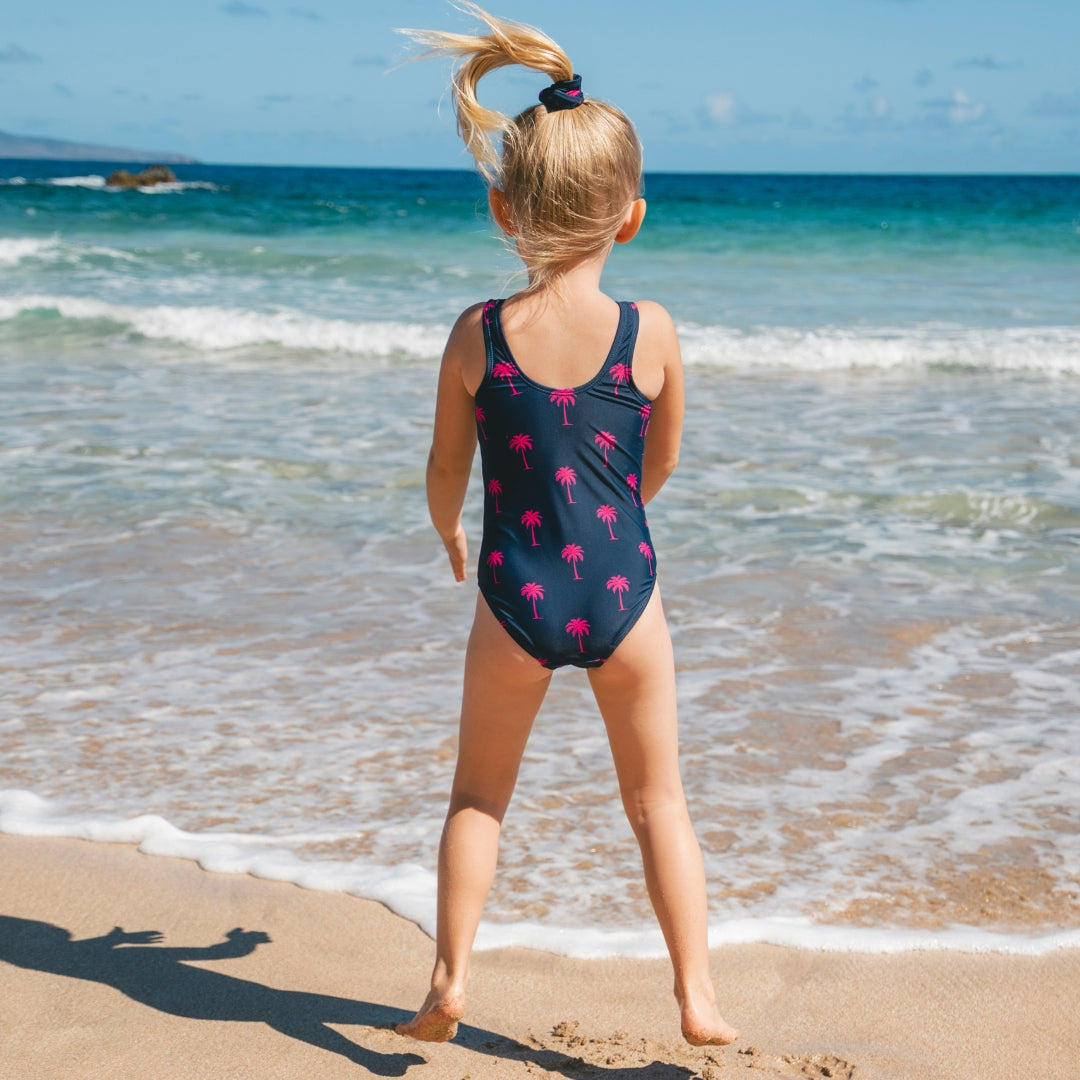 Palm tree, Blue, Mother and daughter swimwear