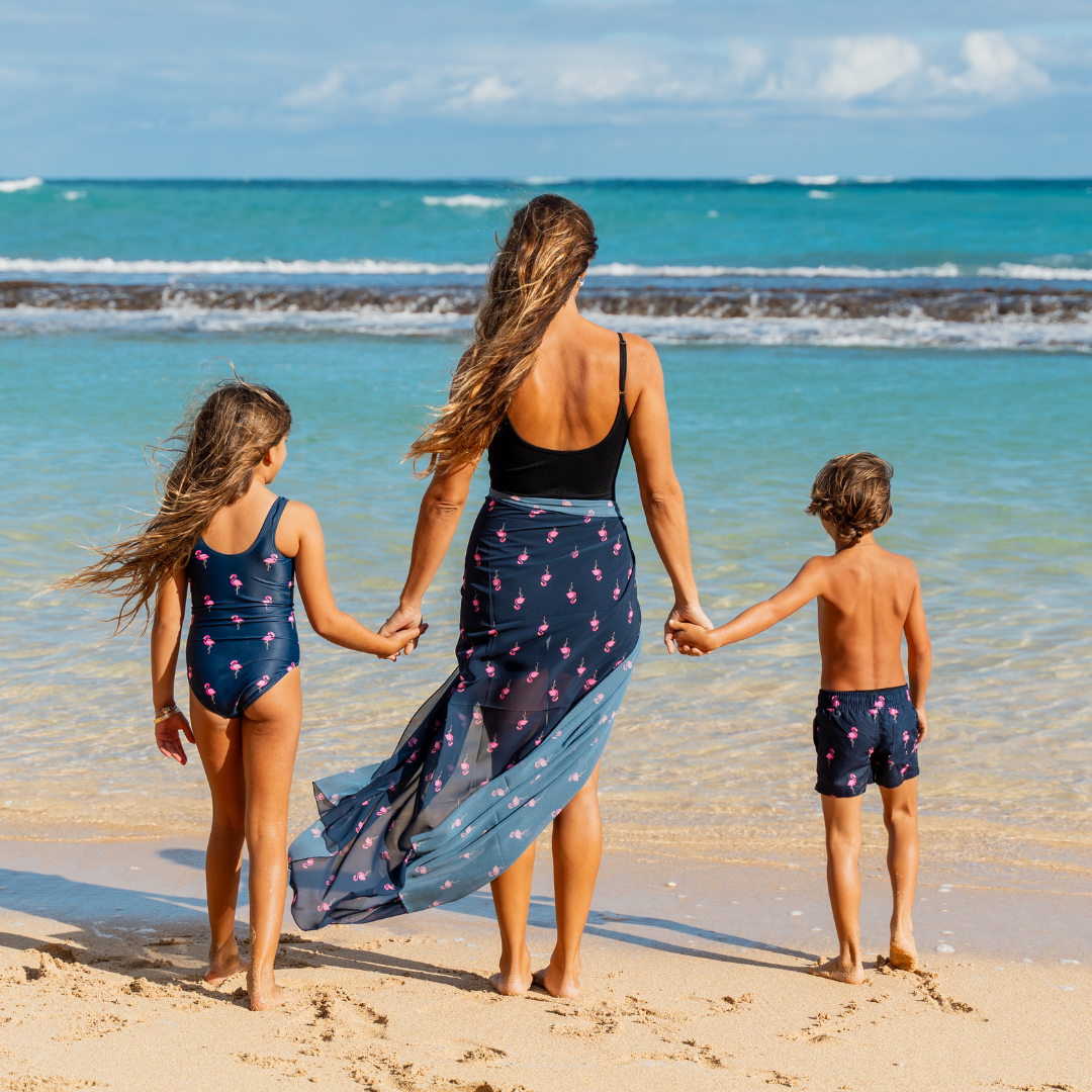 Flamingo, Blue, Girls swimsuit