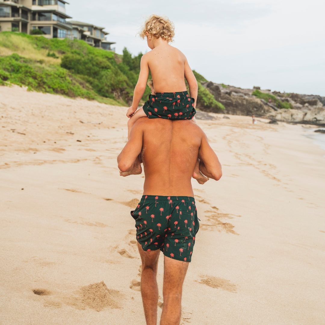 Palm tree, Dark green, Boys swim trunks