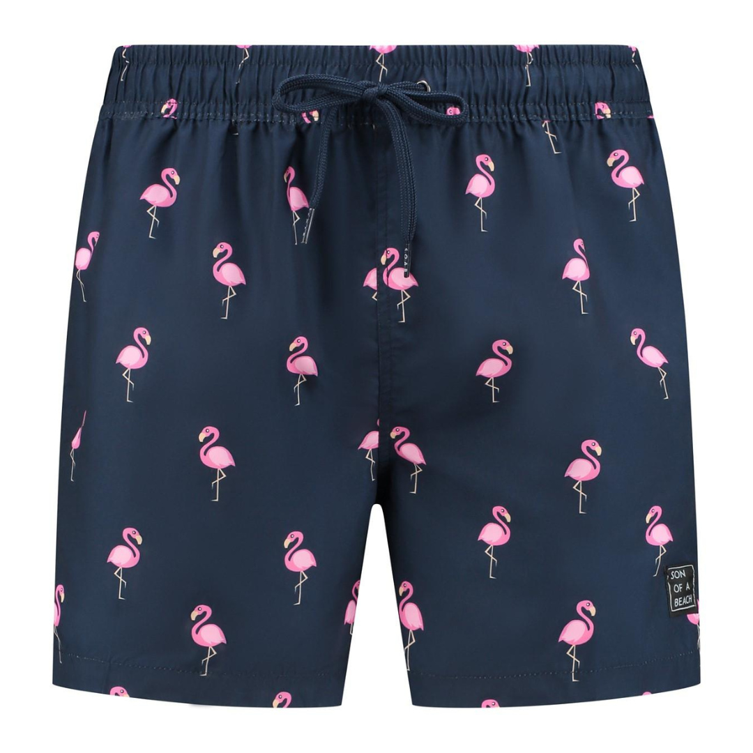 Flamingo, Blue, Men's swimming trunks