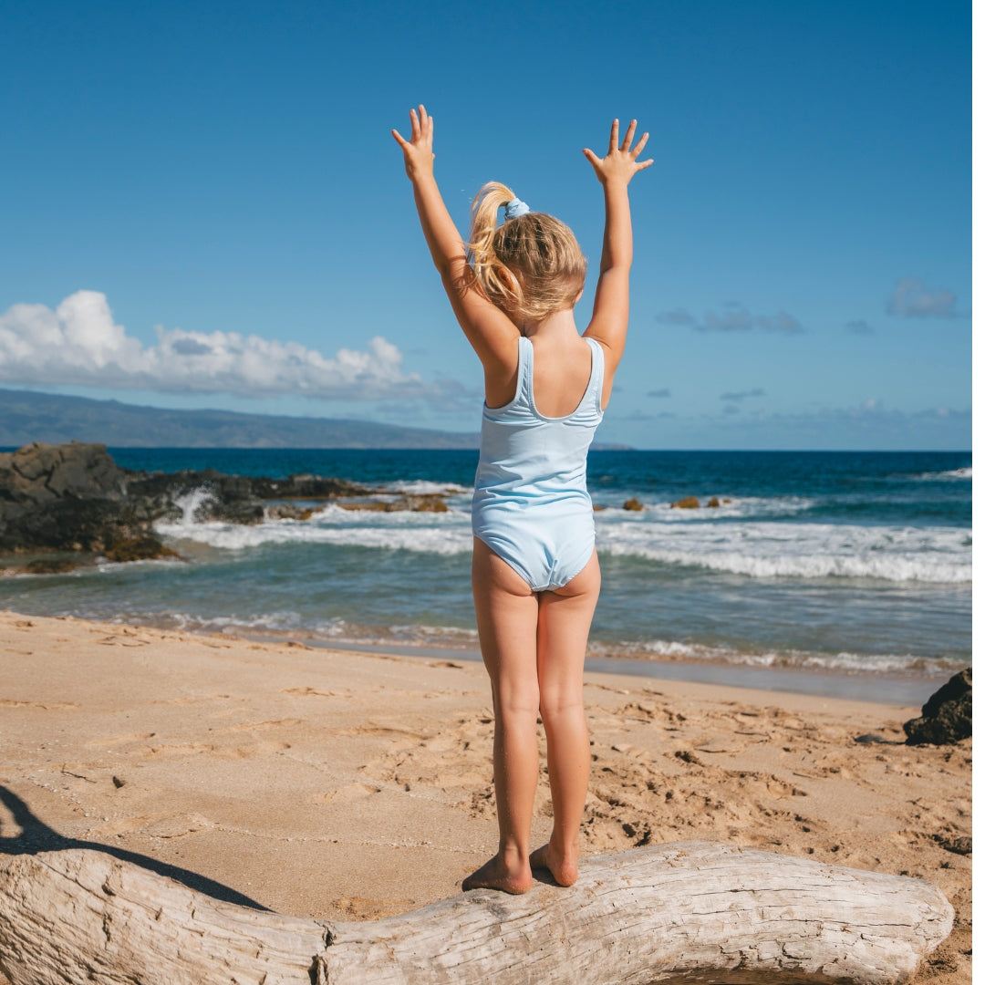 Solid, Light Blue, Mother and Daughter Swimsuit