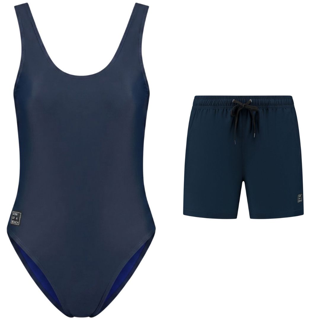 Solid, Blue, Mother and son swimsuit/swimming trunks