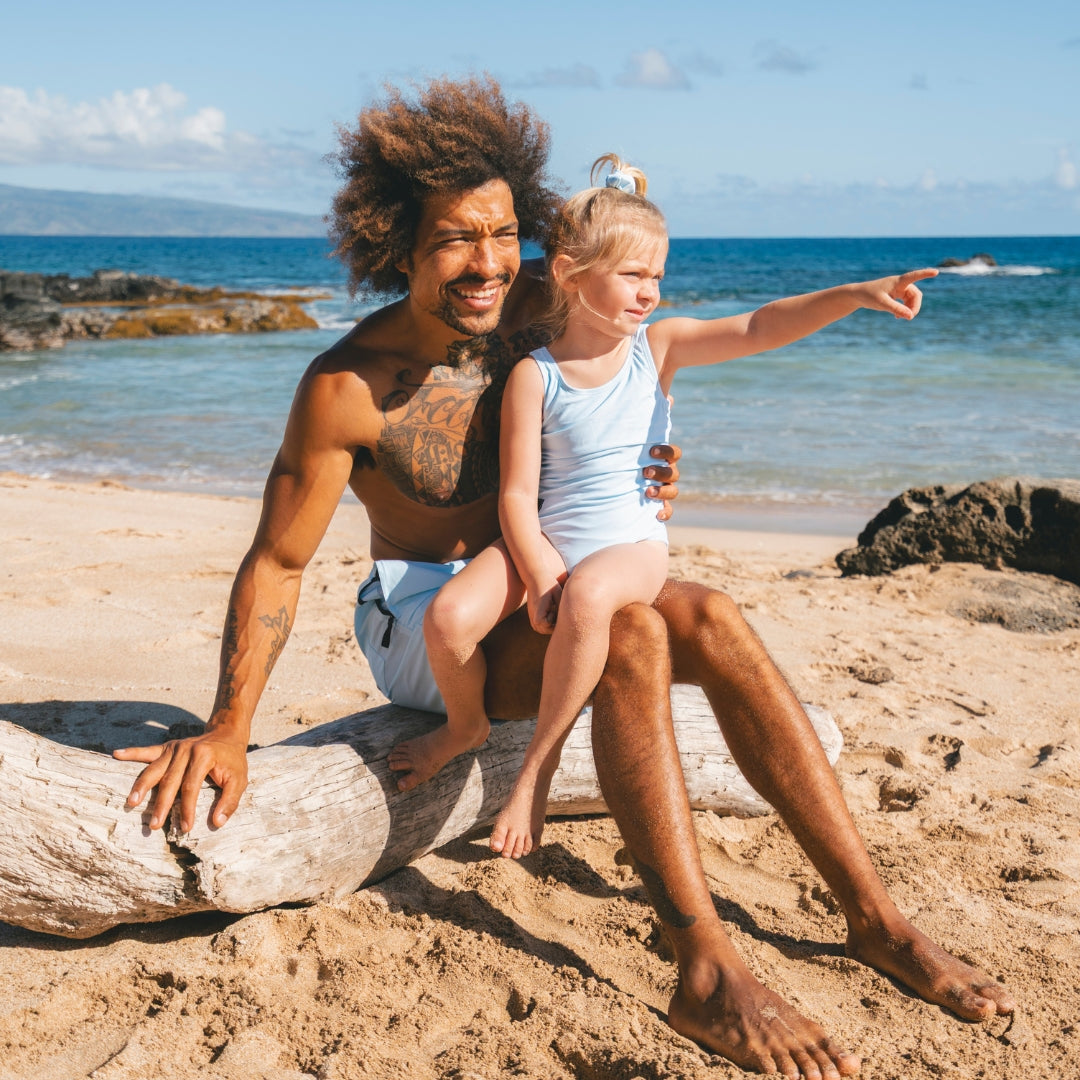 Solid, Light Blue, Father and Daughter Swimwear