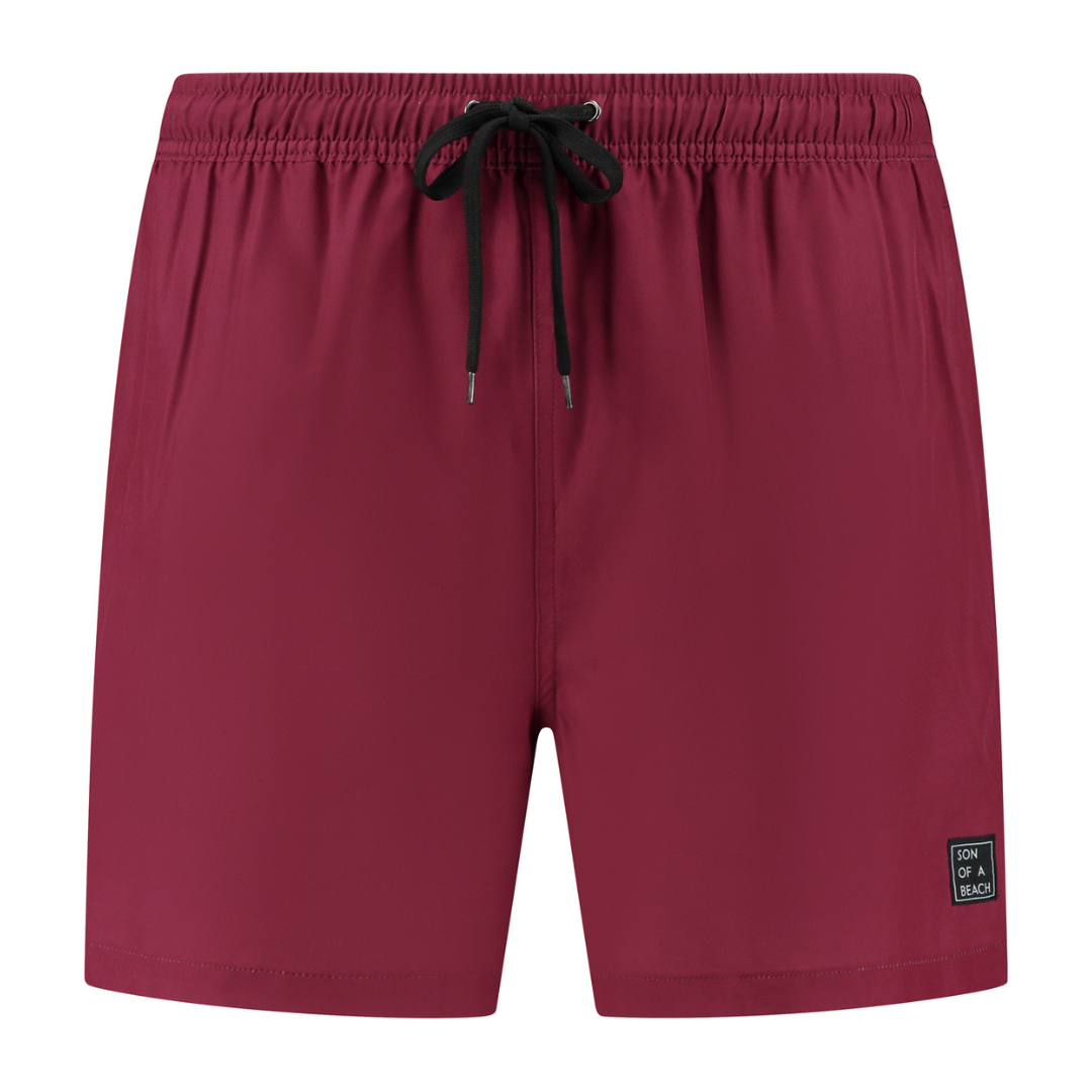 Solid, Dark red, Boys swimming trunks