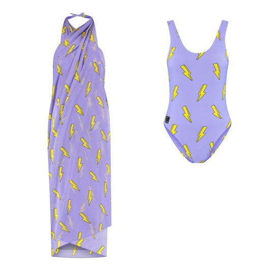 Lightning, Purple, Women's Swimsuit/wrap