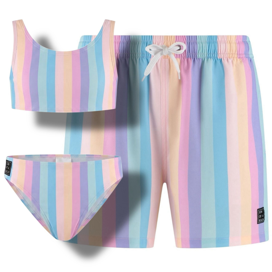 Rainbow, Father and daughter swim trunks/bikini 