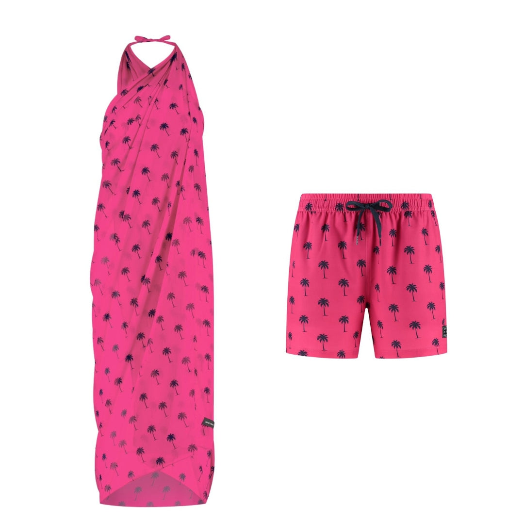 Palm Tree, Pink, Mother and Son Swimwear