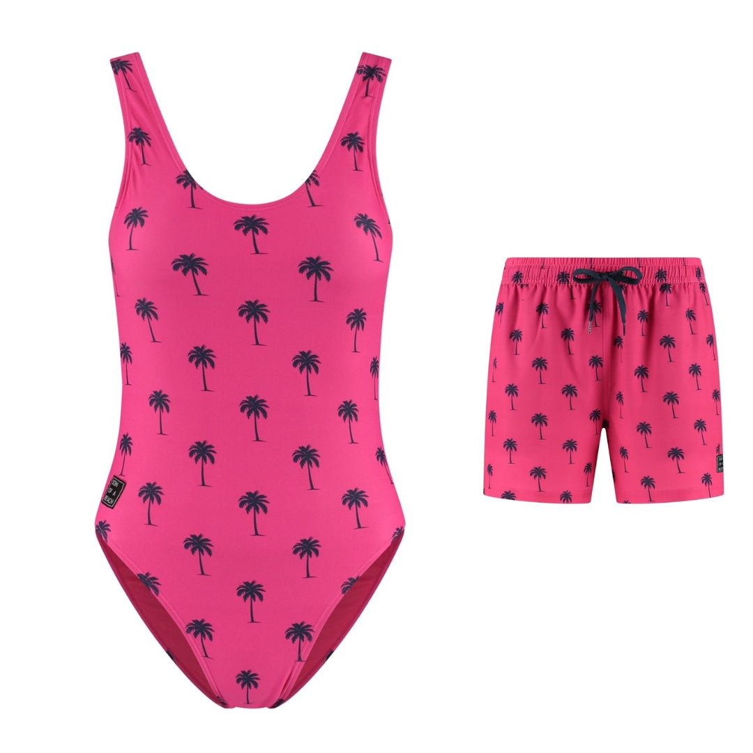 Palm Tree, Pink, Mother and Son Swimsuit/Swimming Trunks