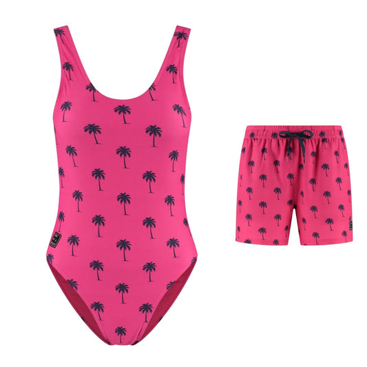 Palm Tree, Pink, Mother and Son Swimsuit/Swimming Trunks