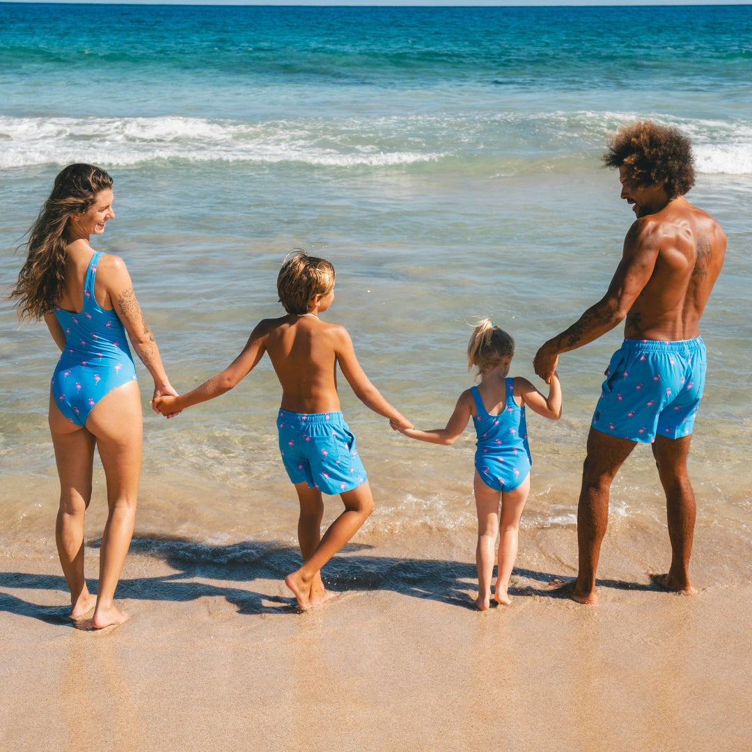 Flamingo, Royal Blue, Mother and daughter swimsuit
