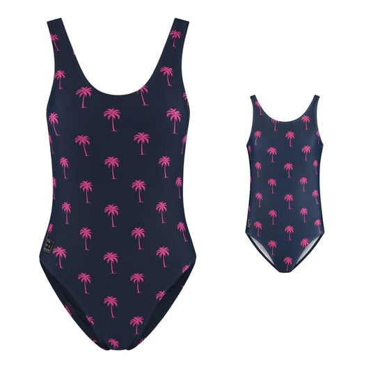 Palm Tree, Blue, Mother and Daughter Swimsuit