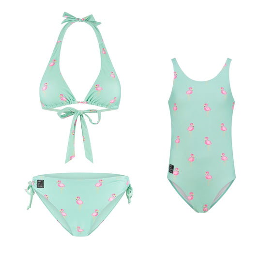 Flamingo, Green, Mother and daughter bikini/swimsuit