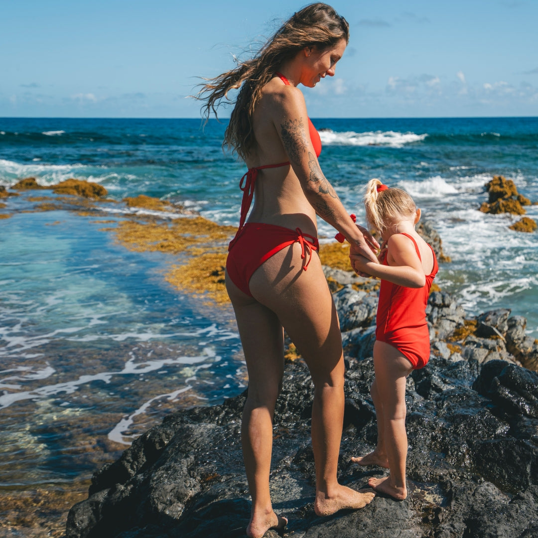 Solid, Red, Girls swimsuit