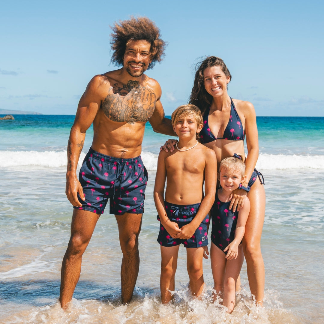 Palm tree, Blue, Father and daughter swimwear