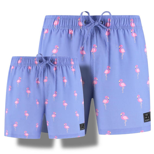 Flamingo, Purple, Father and son swim trunks