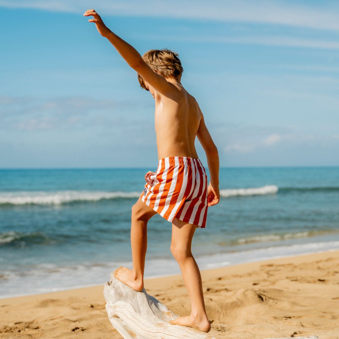 Streep, Bruin, Moeder en zoon bikini/zwembroek