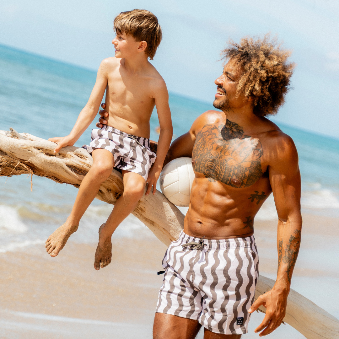 Striped, Wavy Green, Father and Son swim shorts