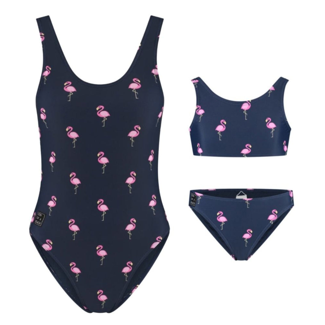 Flamingo, Blue, Mother and daughter swimsuit/bikini