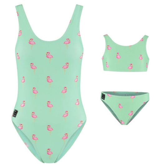 Flamingo, Green, Mother and daughter swimsuit/bikini
