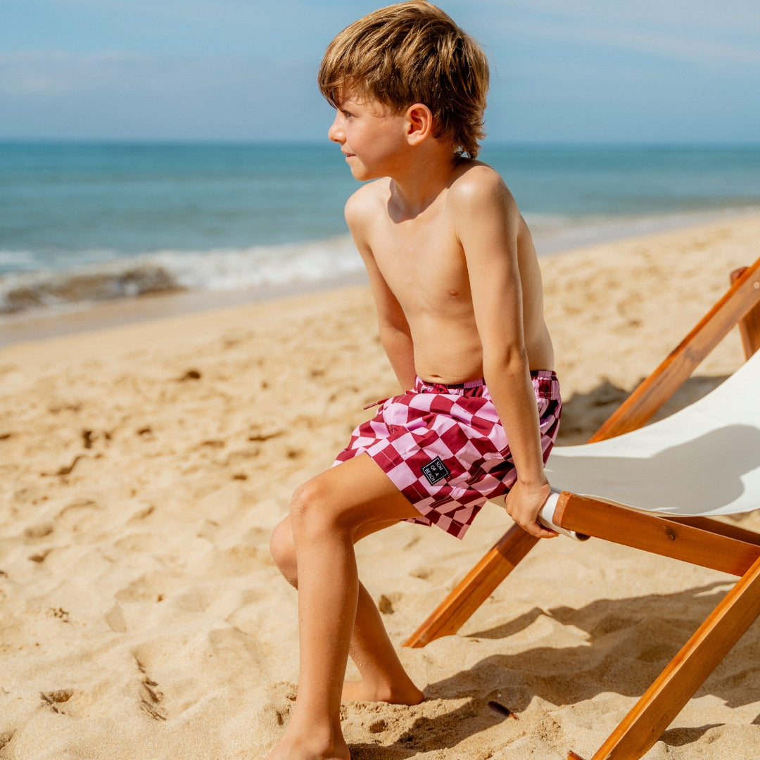 Check, Red, Boys Swim Trunks