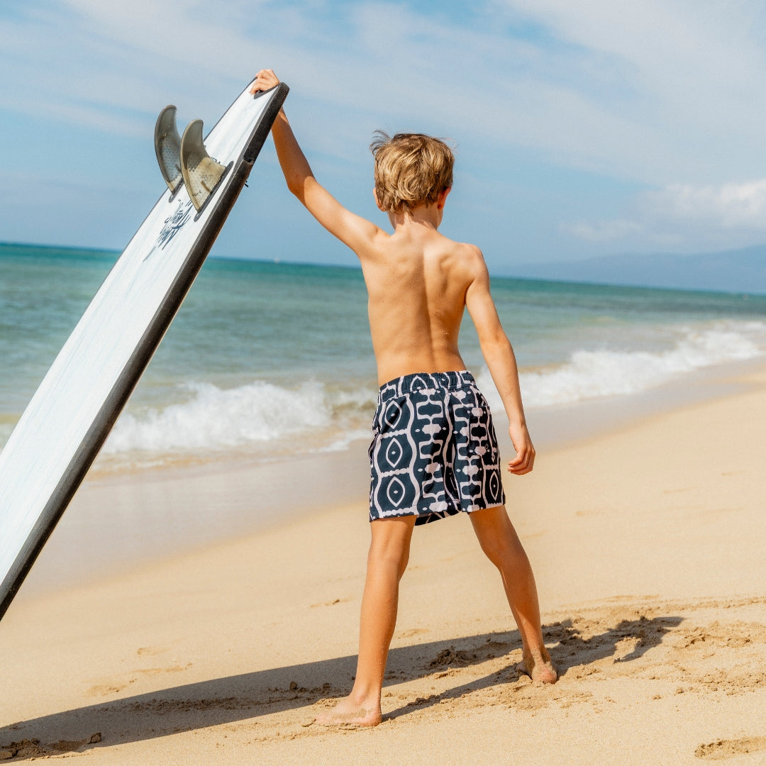 Abstract, Black, Boys swim trunks