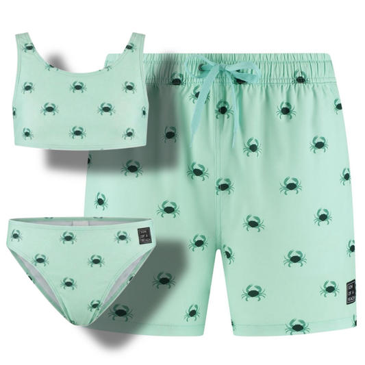 Crab, Green, Father and daughter swim trunks/bikini
