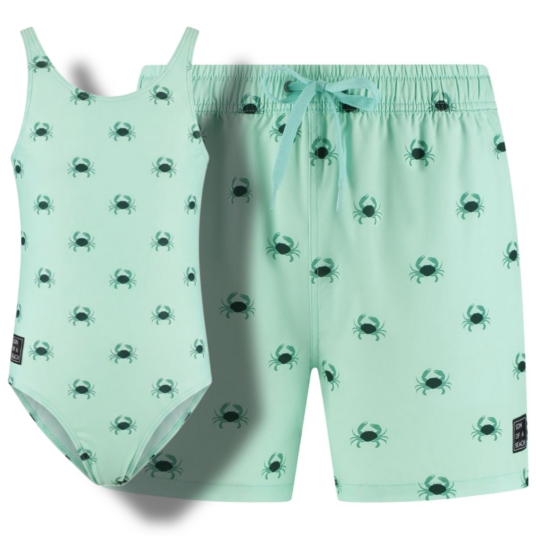 Crab, Green, Father and Daughter Swimwear