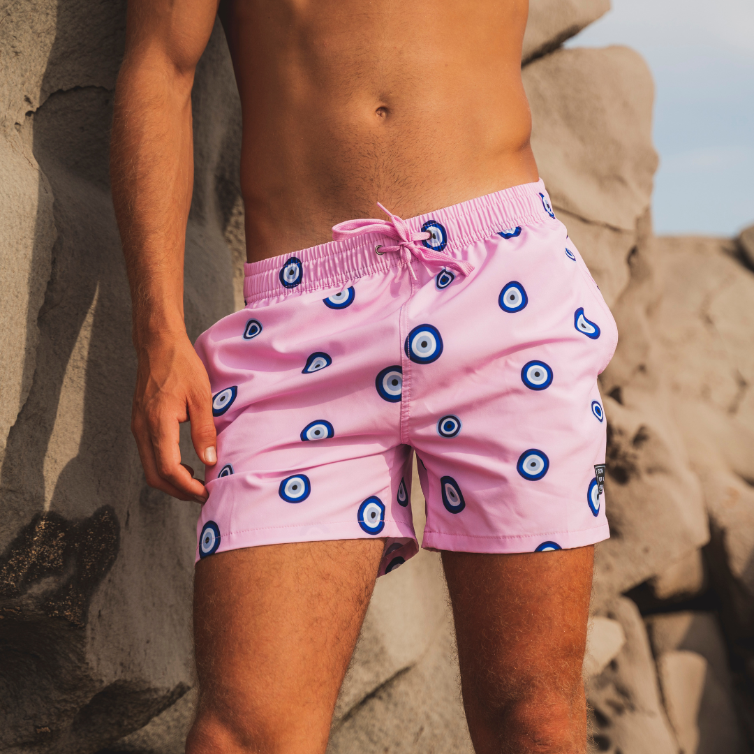 Eye, Pink, Father and son swim shorts