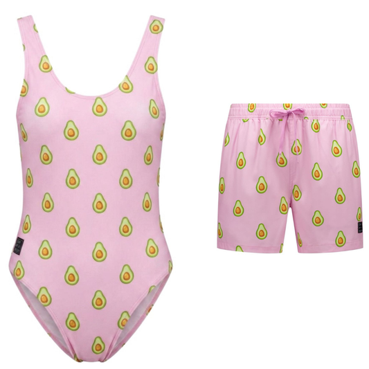 Avocado, Pink, Mother and son swimsuit/swimming trunks