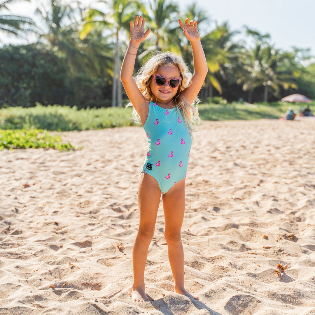 Flamingo, Green, Mother and daughter swimwear
