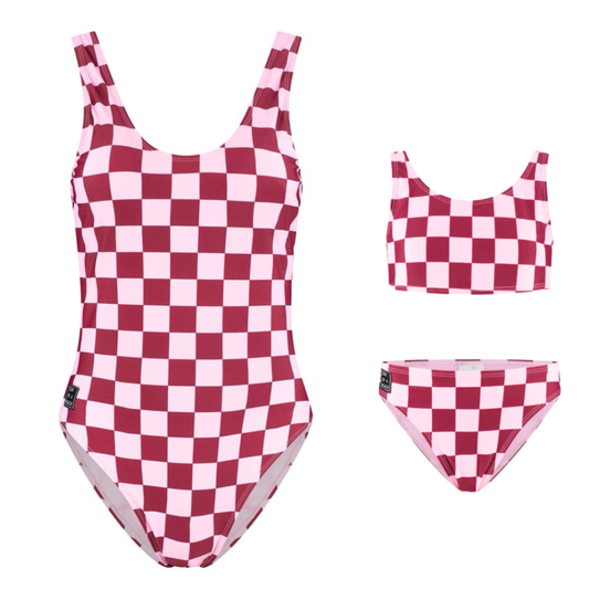 Check, Red, Mother and daughter swimsuit/bikini