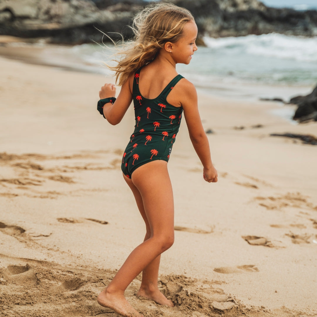Palm tree, Dark green, Girls swimsuit