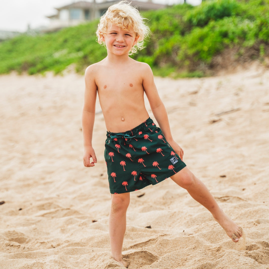 Palm tree, Dark green, Father and son swim shorts
