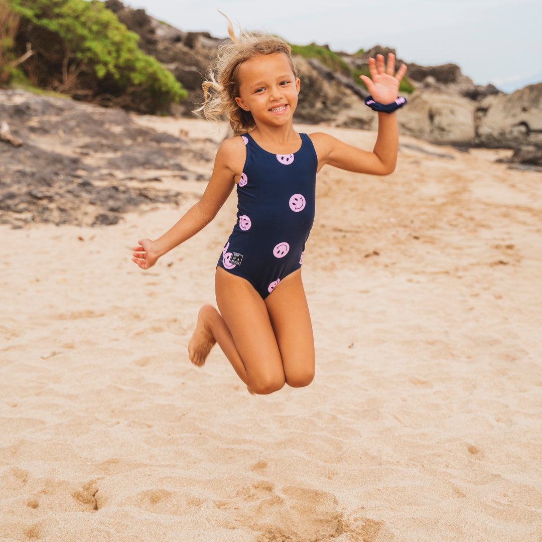 Smiley, Blue, Girls swimsuit