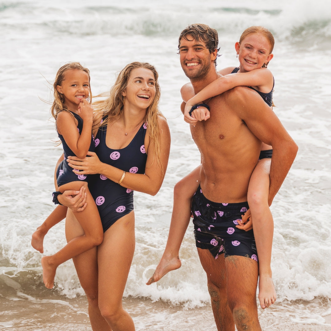 Smiley, Blue, Mother and daughter bikinis