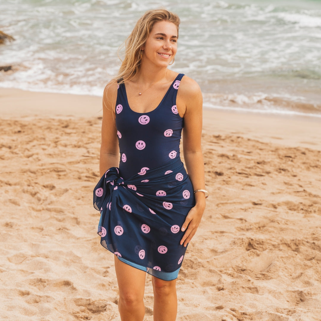 Smiley, Blue, Mother and daughter swimsuit