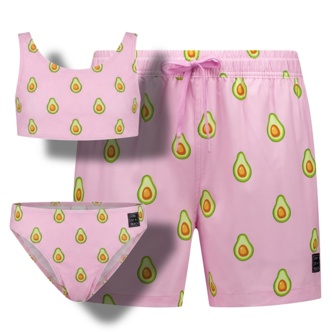 Avocado, Pink, Father and daughter swim trunks/bikini 