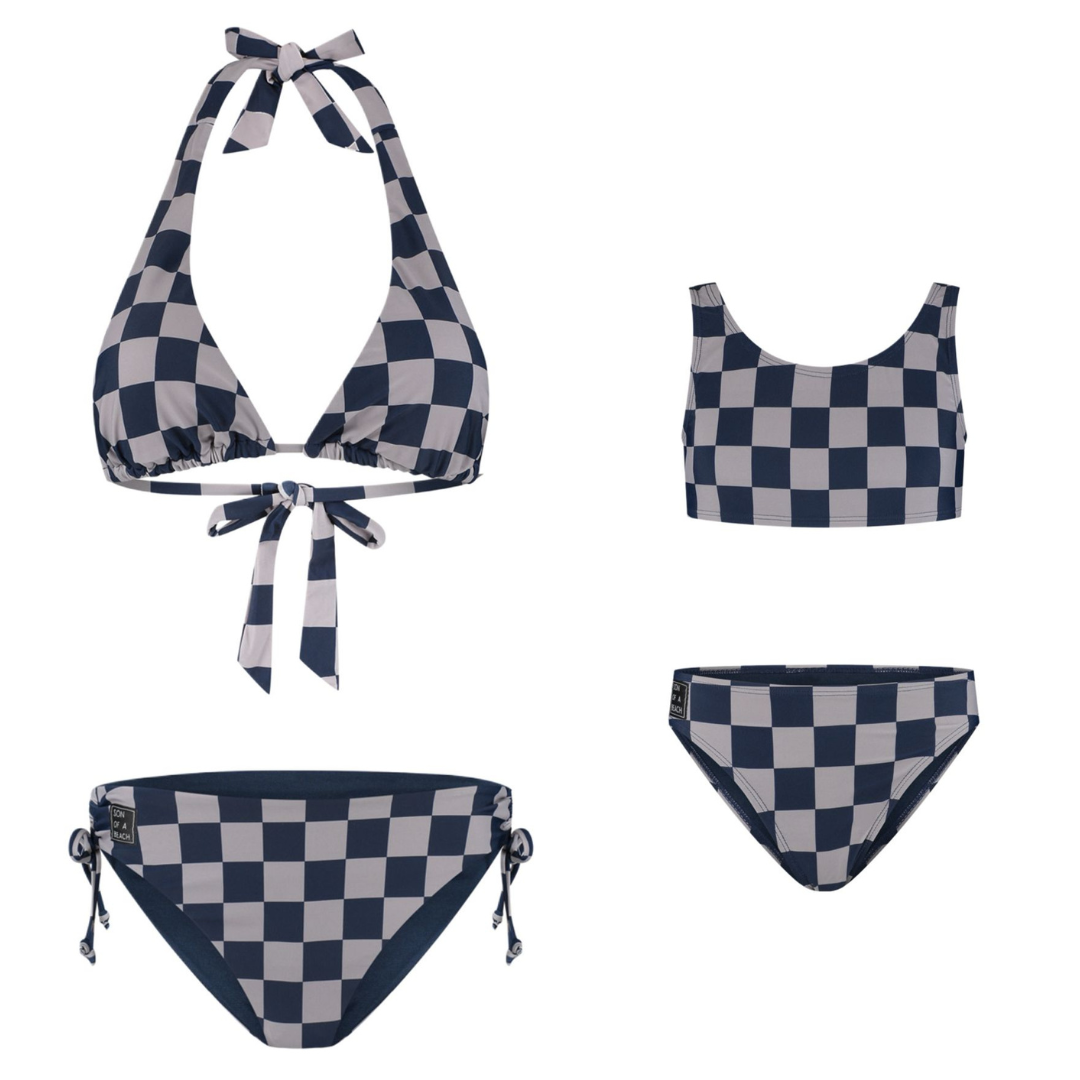 Check, Blue, Mother and daughter bikinis