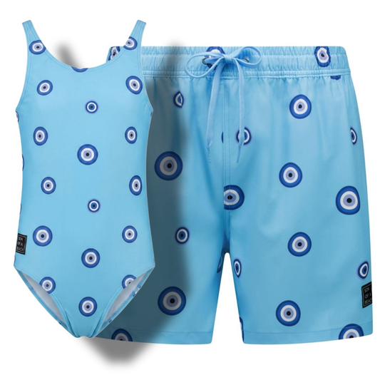 Eye, Blue, Father and Daughter Swimwear