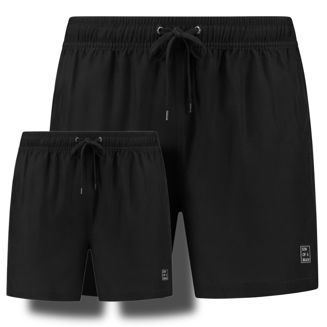 Solid, Black, Father and son swim shorts