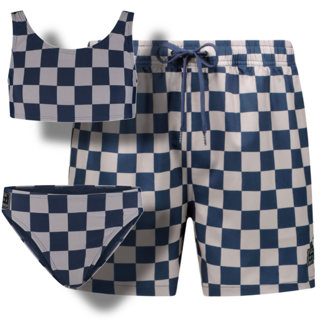 Smiley, Blue, Father and daughter swim trunks/bikini