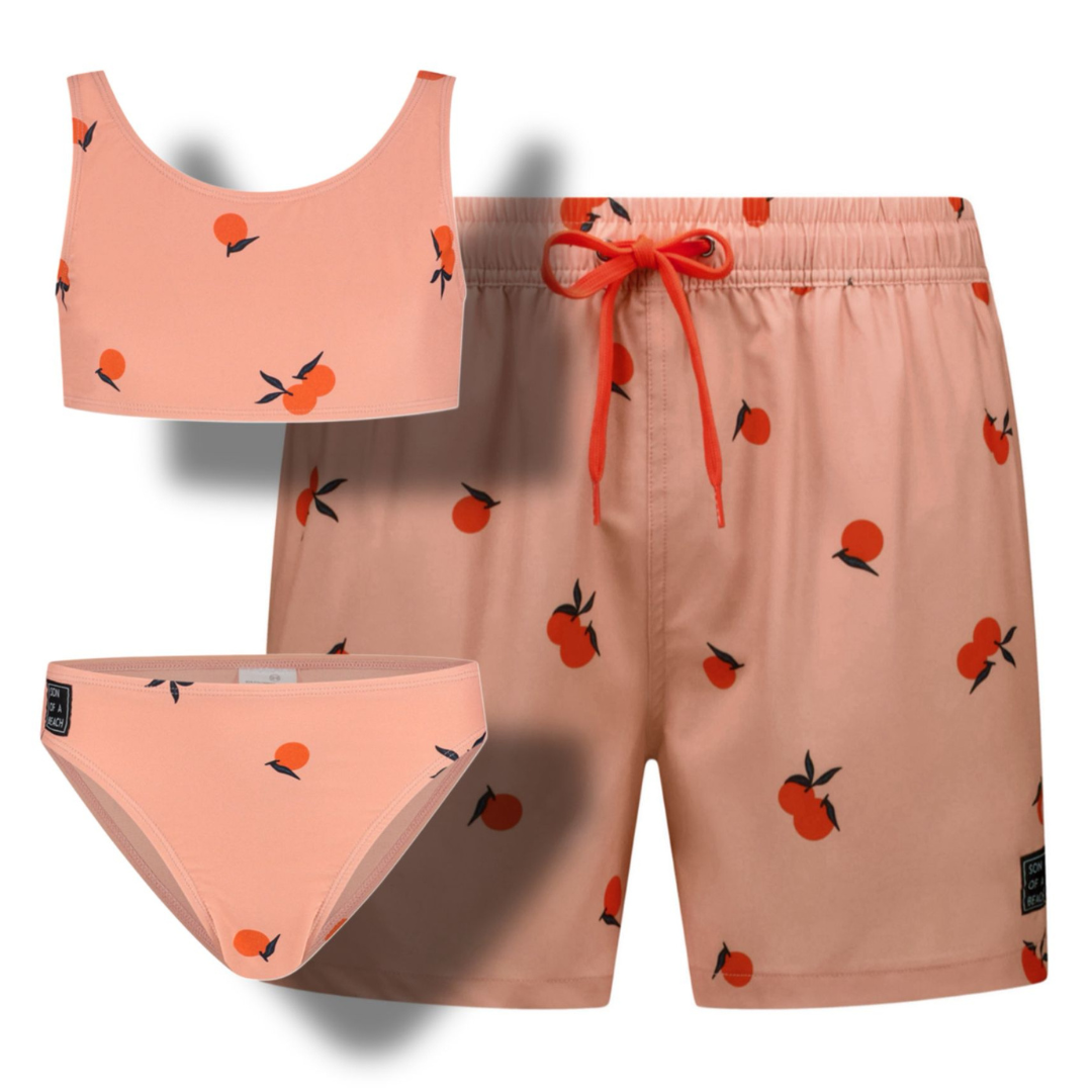 Oranges, Orange, Father and daughter swim trunks/bikini