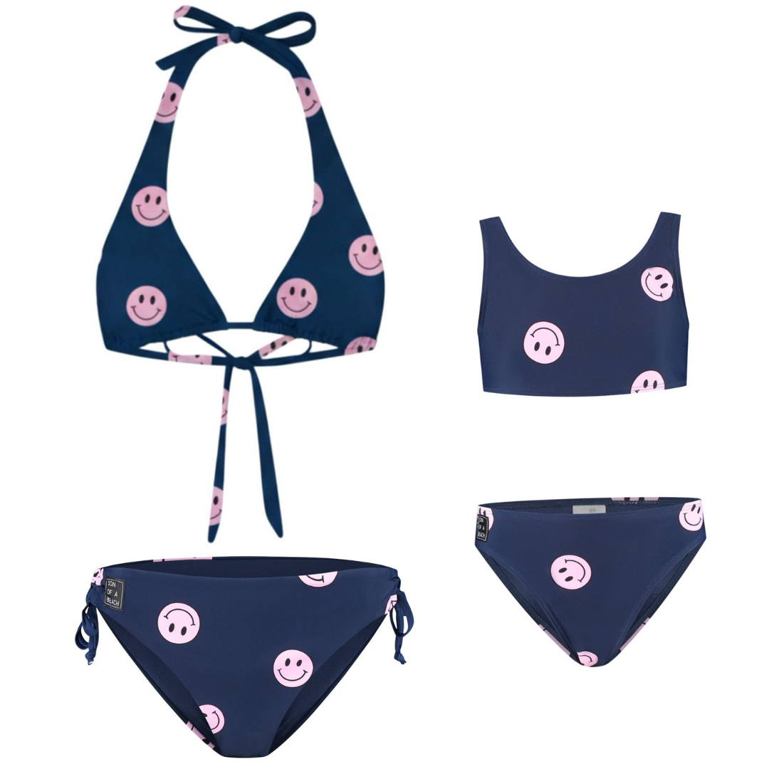 Smiley, Blue, Mother and daughter bikinis