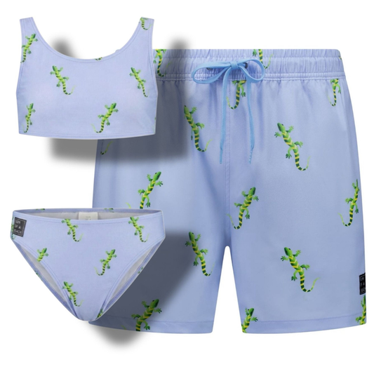 Gecko, Blue, Father and daughter swim trunks/bikini 