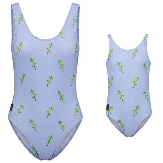 Gecko, Blue,  Mother and daughter swimsuit