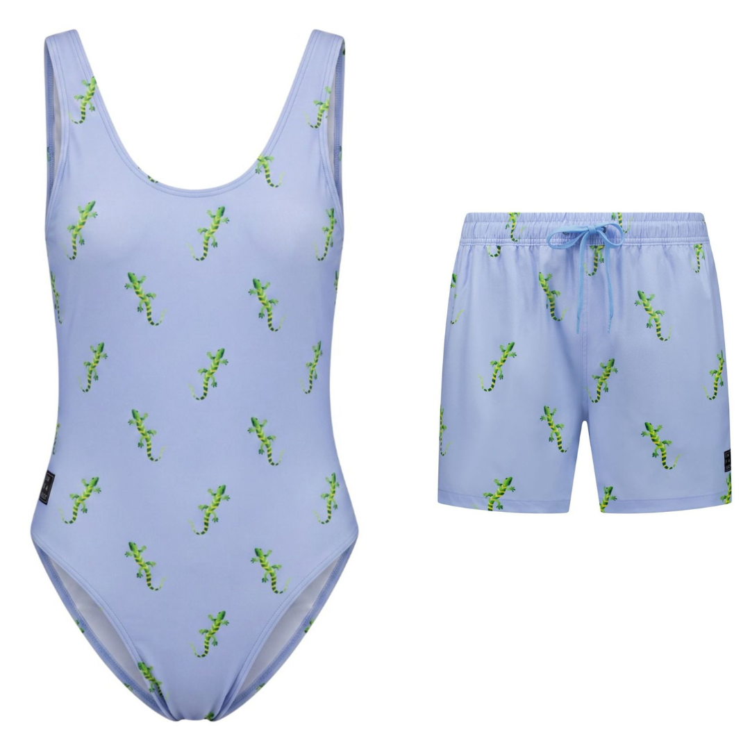 Gecko, Blue, Mother and son swimsuit/swimming trunks