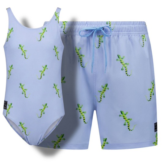 Gecko, Blue, Father and daughter swimwear