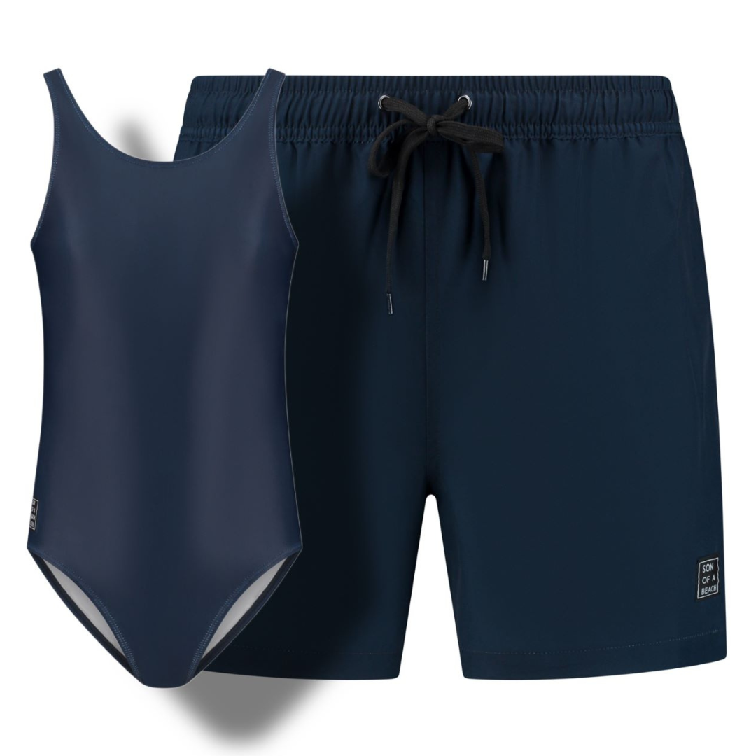 Solid, Blue, Father and daughter swimwear