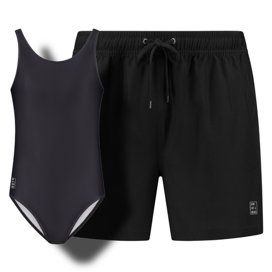 Solid, Black, Father and daughter swimwear