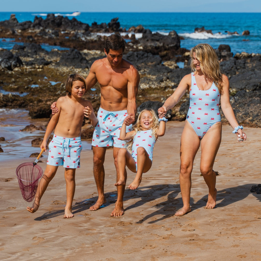 Crab, Light blue, Mother and son swimsuit/swimming trunks